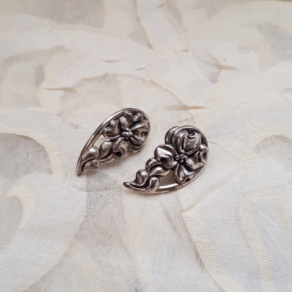 Vintage sterling silver art nouveau earrings - Picture 9 of 10
